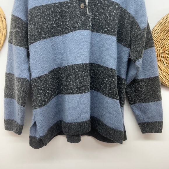 $118 Madewell Gray Blue Collared Knit Rugby Stripe Polo Sweater Plus Size XXL - Picture 5 of 7